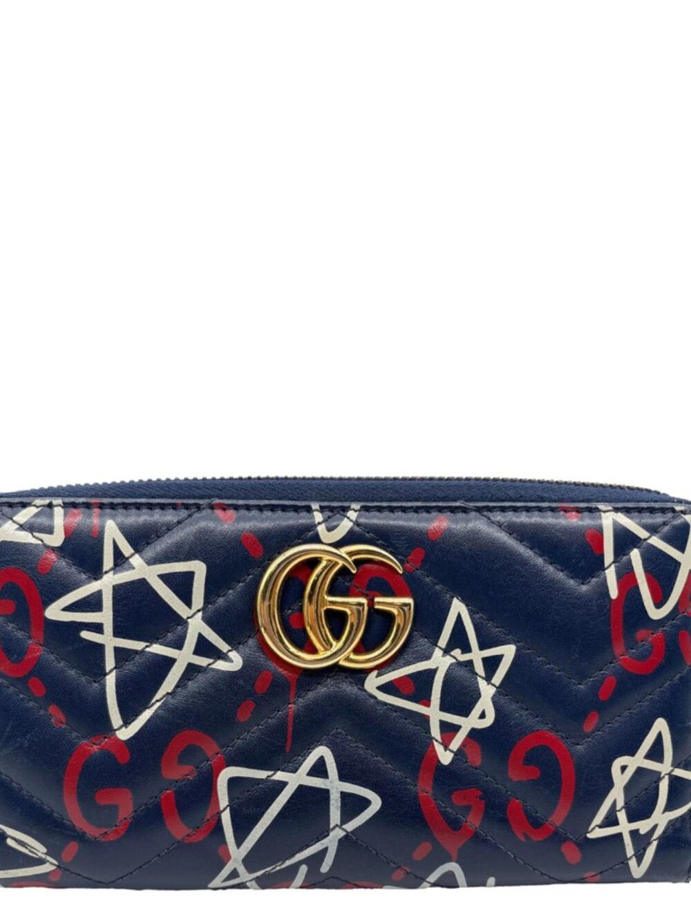 Gucci  Ghost Matelasse Leather Zippy Wallet Blue 448087